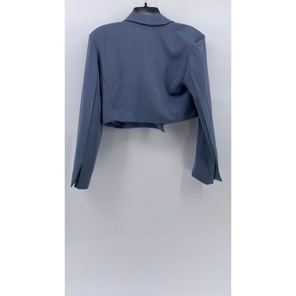 INDEFEIR Women's Blue Single Button Notch Collar Long Sleeve Cropped Top SZ XS - Picture 2 of 11